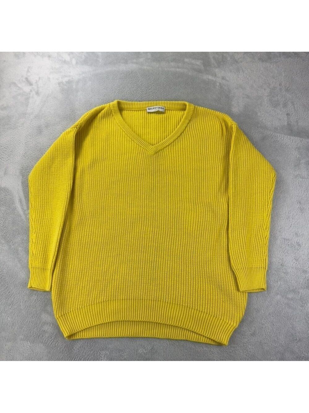 Balenciaga Paris Men's Size XS/34 EU Yellow V Neck Oversized Heavy Knit Sweater